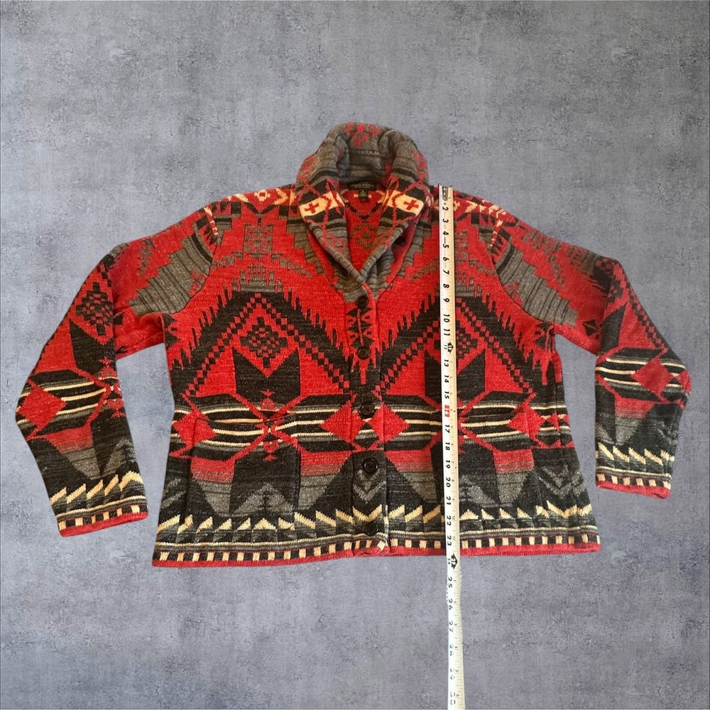 Lauren Ralph Lauren Cardigan Womens XL Red Southwestern Shawl Collar Excellent - Picture 2 of 12
